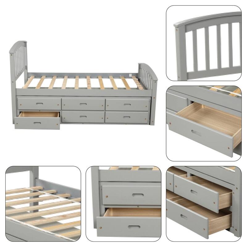 Drawers storage bed Gray twin bed Solid Wood bed platform