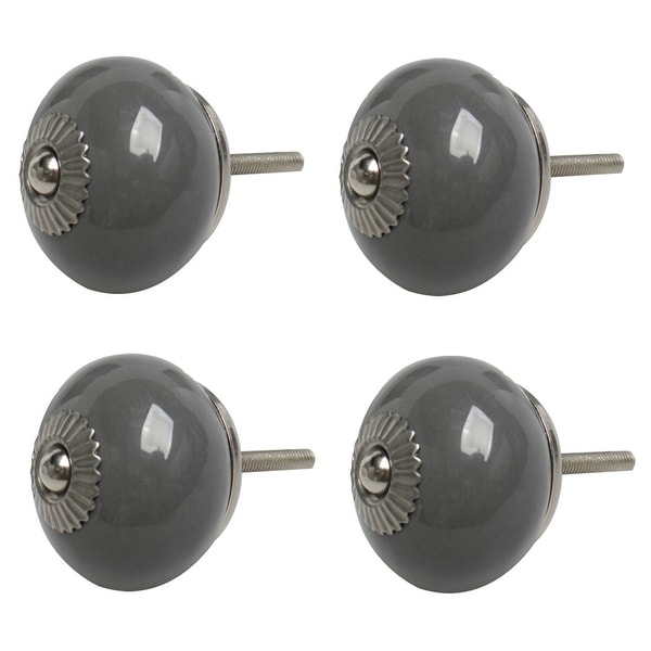 4pcs Ceramic Knobs Vintage Knobs Drawer Round Pull Handle Furniture Drawer Cupboard Wardrobe Dresser Door Decorative Grey