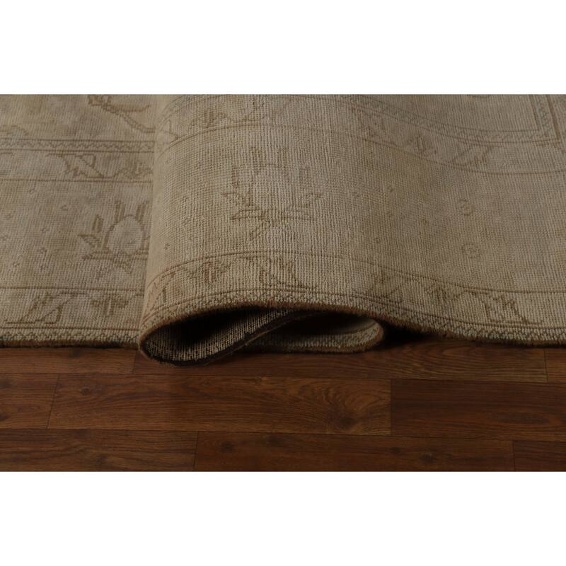 Tabriz Persian Vintage Area Medallion Beige Wool Carpet - 8'4" x 11'1"