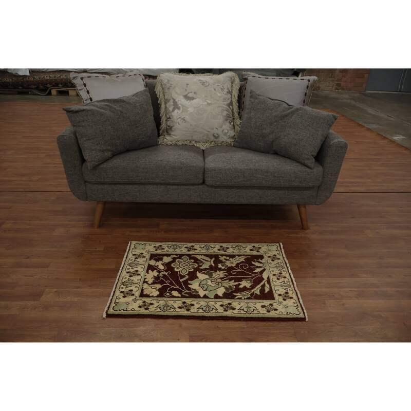 Hand Knotted Oriental 100% Wool Carpet Traditional All-Over Brown Peshawar Area Rug - 2' 11'' X 2' 0''