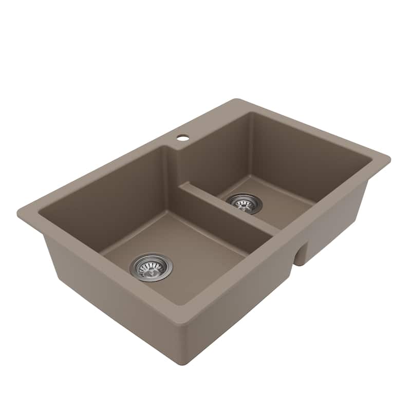 Karran 33" Top Mount Large/Small Bowl Quartz Kitchen Sink Kit - 33" x 22" x 9"