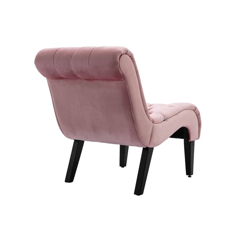 Pink 22.83" Buttons Tufted Accent Chair with Wooden Legs