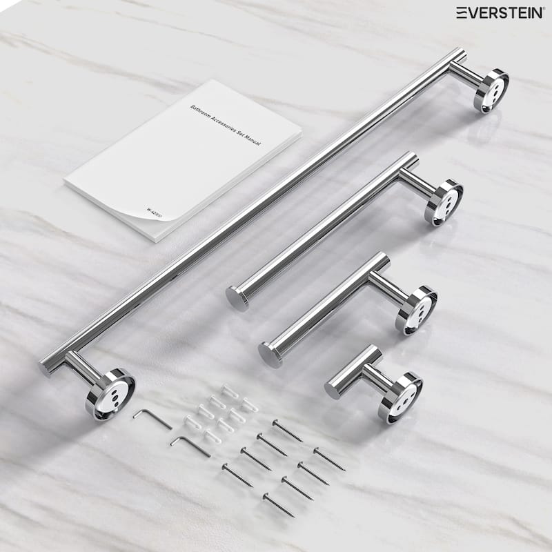 4-Piece Bathroom Hardware Accessories Set, Wall Mount Towel Bar, Toilet Paper Holder, Hand Towel Rack 1 Towel Hooks