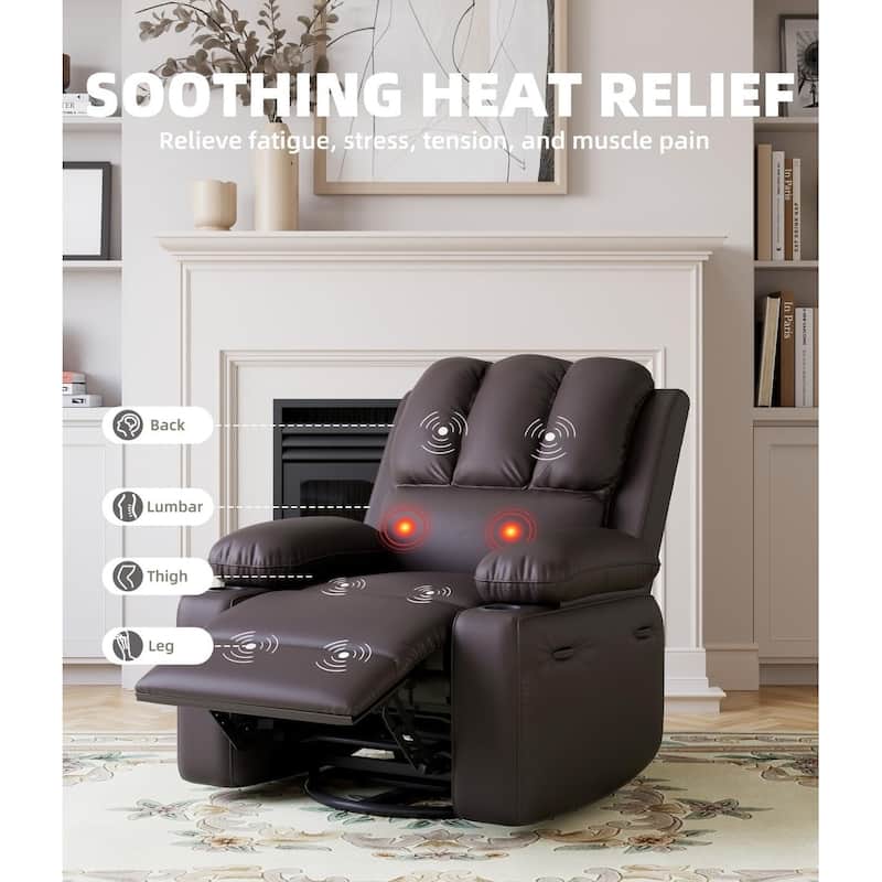 27'' Oversized360° Swivel Recliner Chairs with Heat and Massage