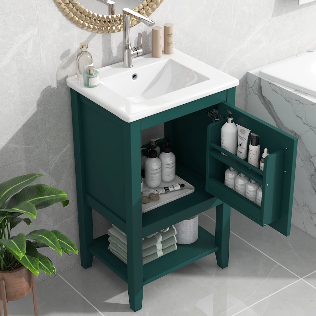 20" Bathroom Vanity with Sink, Bathroom Cabinet with Soft Closing Door, Storage Rack and Open Shelf