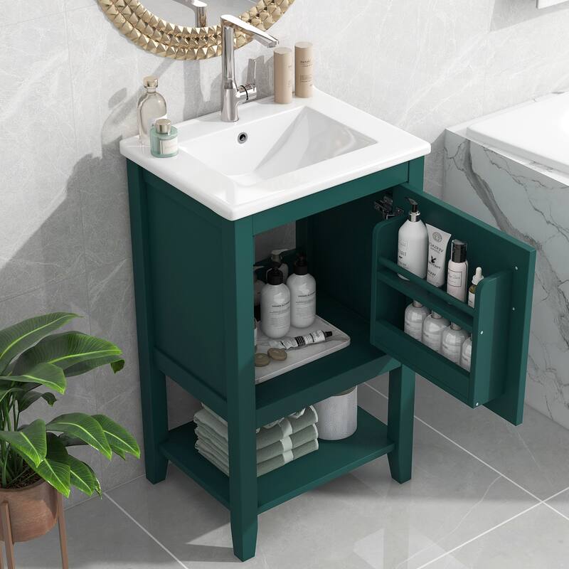 20" Bathroom Vanity with Sink, Soft Closing Door, Storage Rack & Open Shelf - Modern Grey Freestanding Cabinet