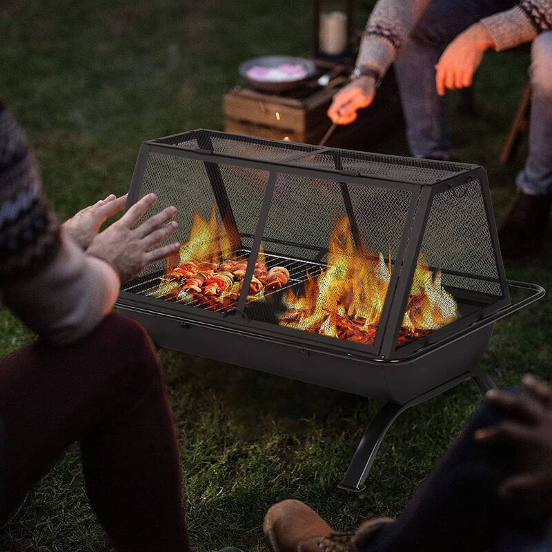 42 inches Outdoor Fire Pit with Spark Screen and Log Poker