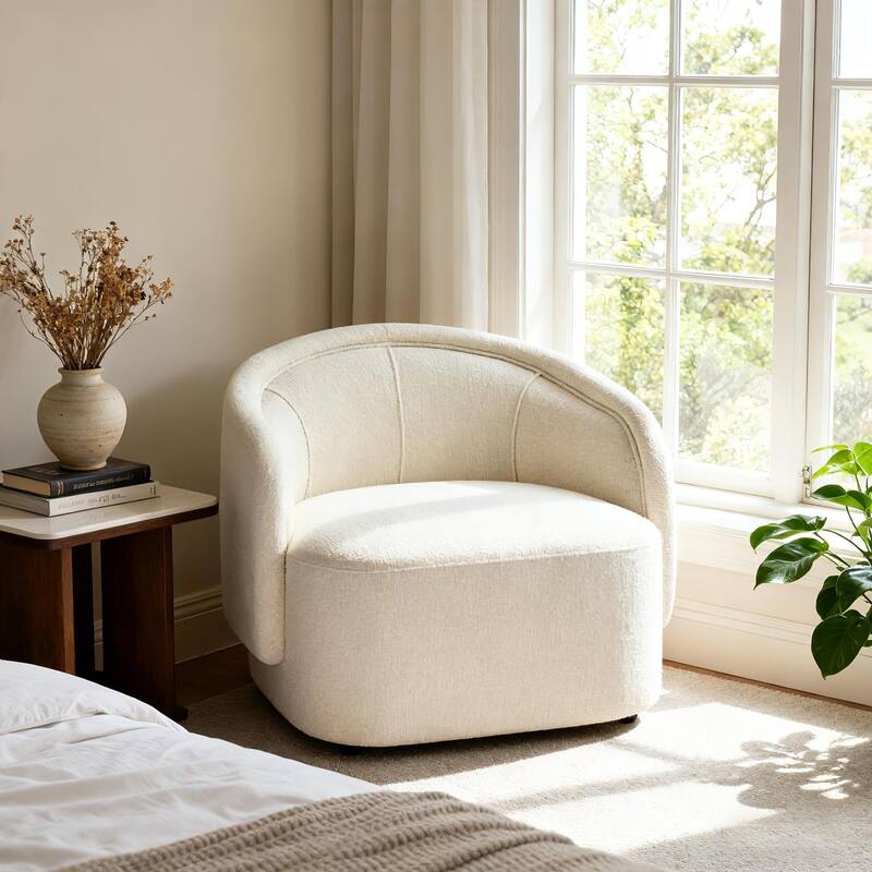 Scott Living - Modern Upholstered Accent Chair with Plush Integrated Cushion & Curved Ergonomic Design - 34.06"W - Beige