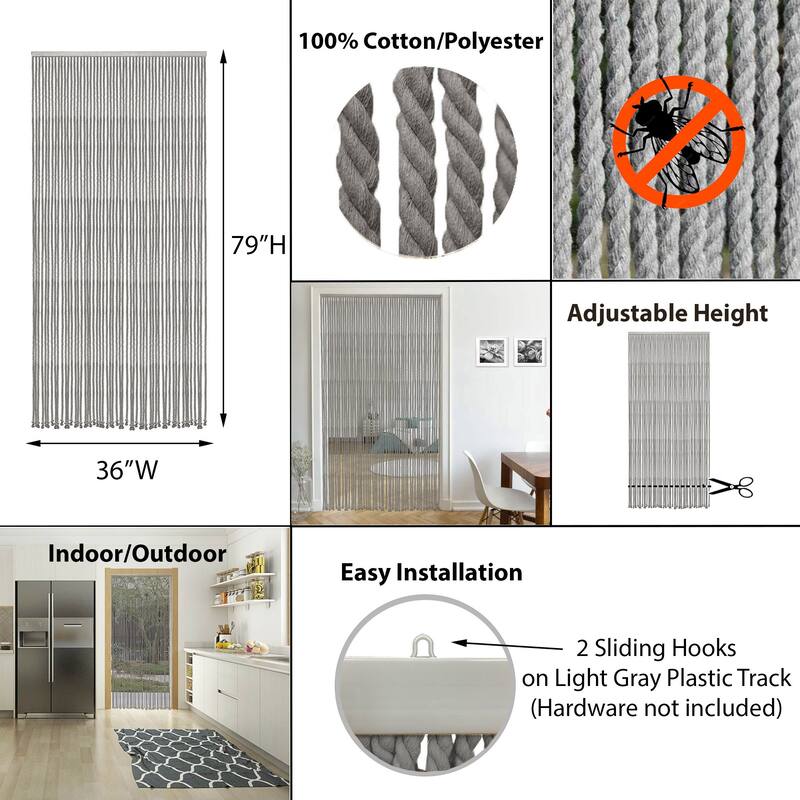 Braided Cotton/Polyester Rope Door Curtain 54 Strings 79" H x 36" W - 79" H x 36" W x 0.8" D