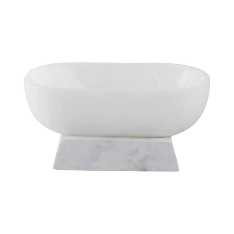 Stone Decorative Bowl Pedestal Base Polished Finish - 5" White - 12" x 6" x 5"