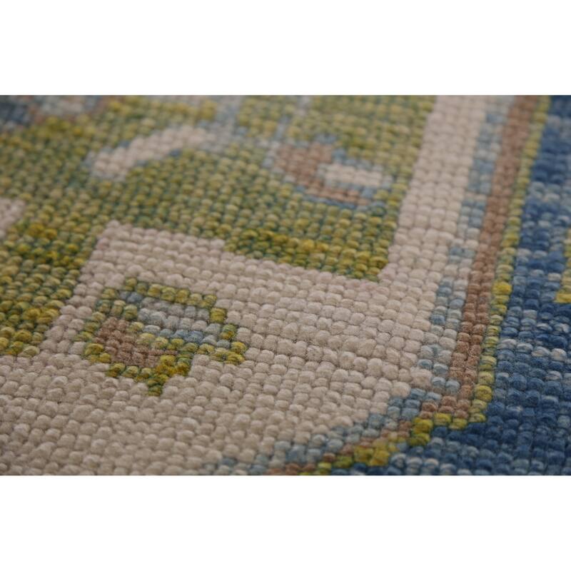 Hand Knotted Oriental 100% Wool Carpet Transitional Geometric Navy Blue & Blues Oushak Area Rug - 10' 10'' X 8' 3''