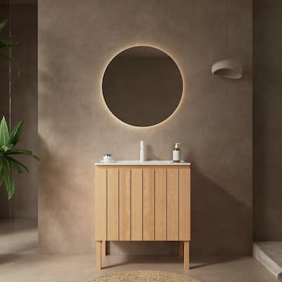 Small Single Sink Bathroom Vanity with Wide Vertical Stripes 2 Doors