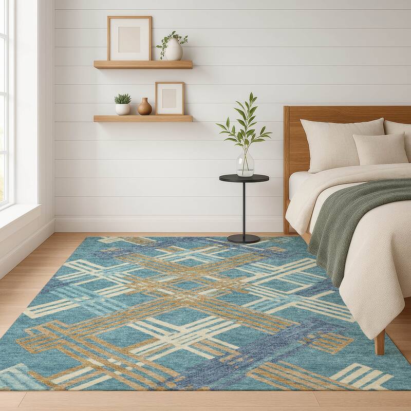 Machine Washable Indoor/ Outdoor Modern Trellis Chantille Rug