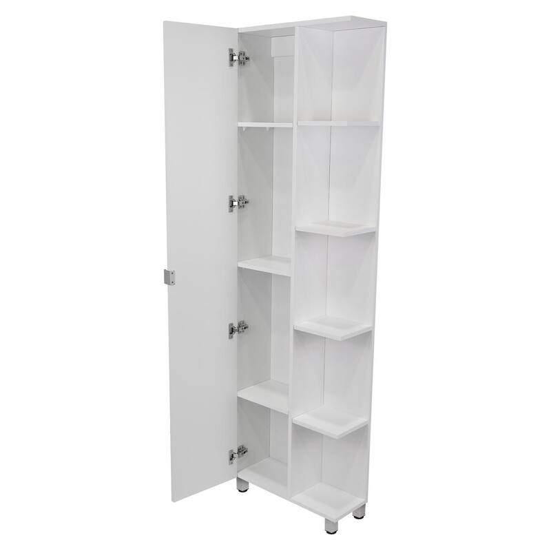 Corner Cabinet Womppi, Five Open Shelves, Single Door, White Finish,High quality and durable