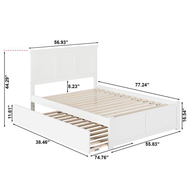 Madison Full Platform Bed with Footboard and Twin Trundle in White