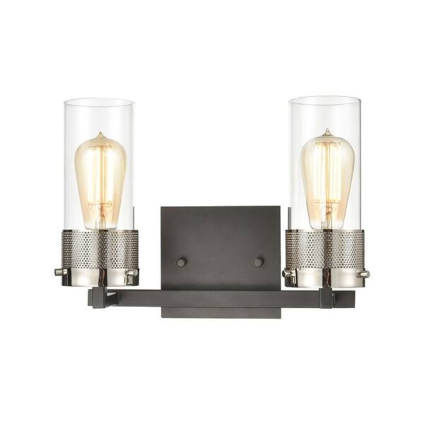 slide 1 of 5, Bergenline 2-Light Vanity Light in Matte Black with Clear Glass
