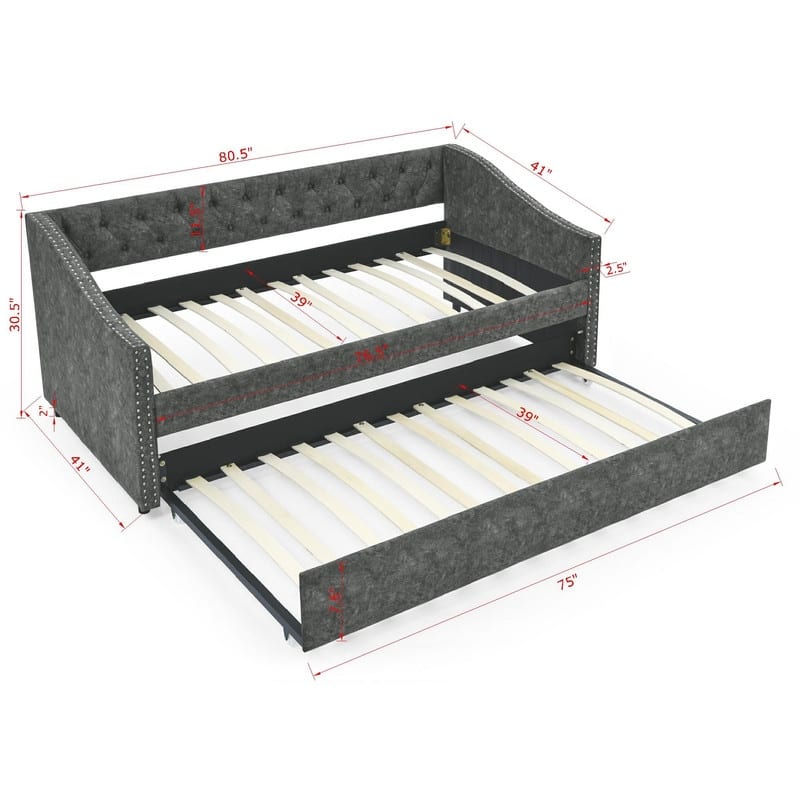 Upholstered Twin Daybed with Trundle,Polyester Fabric Sofa Bed with Button Tufted for Living Room,Bedroom
