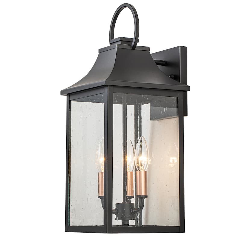 18" Black Gold Outdoor Wall Sconce with Seeded Glass