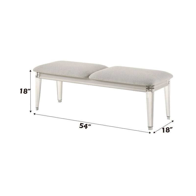 Light Gray Boucle and Pearl White Finish Bench - Light Gray,White