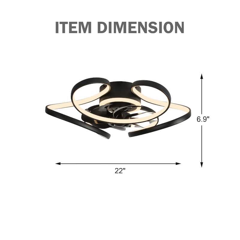 Oaks Aura 22"Futuristic Black Modern Flush Mount Ceiling Fan with Light, Low Profile 6-Speed Smart APP Ceiling Fan With Remote