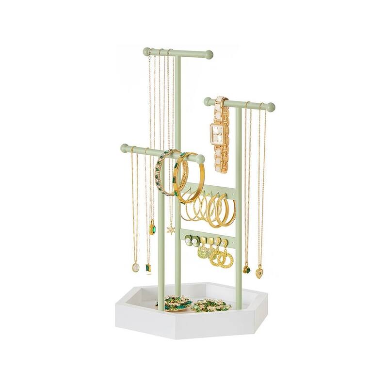 Metal Frame Jewelry Display Stand Holder with Hexagonal Base - 7"D x 8"W x 14.1"H