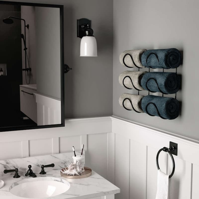 Wallniture Boto Towel Rack, Rustic Wall Decor Bathroom Organizer - 2 Pcs 3 Sectional Black - 16.5''