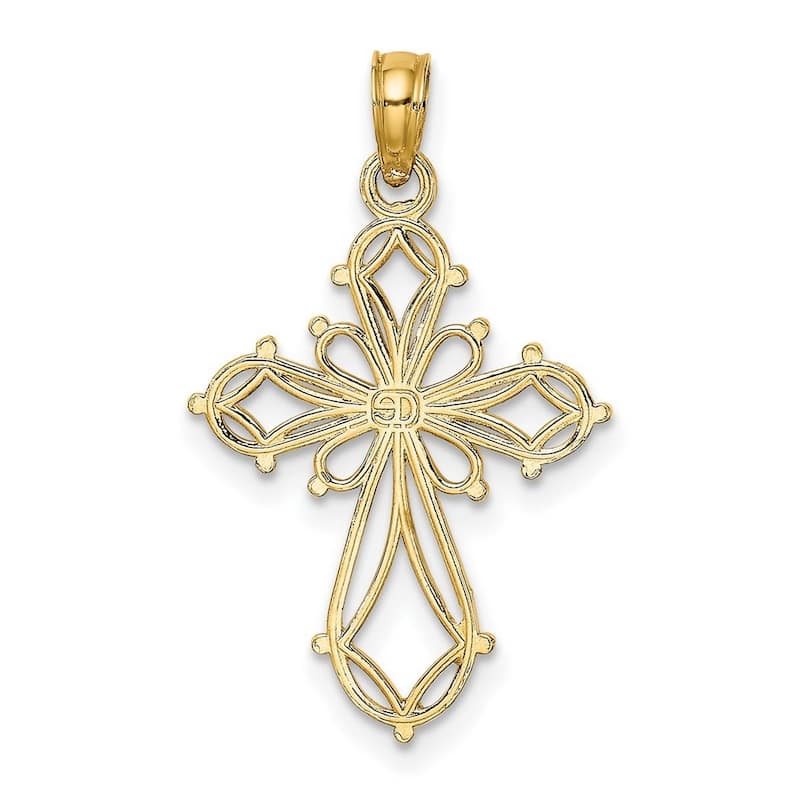 Curata 10k Yellow Gold 18" Cut-out Beaded Flared Cross Necklace (15mm x 25mm)