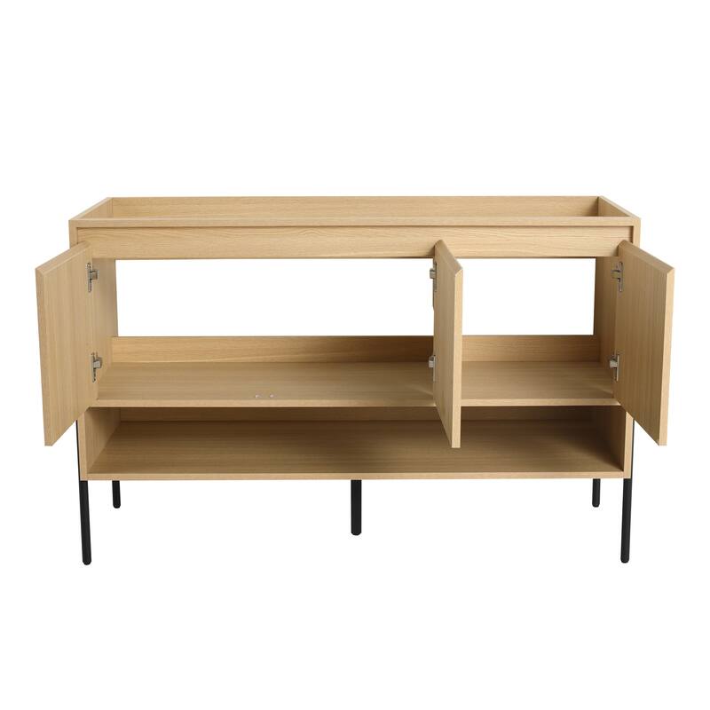 Freestanding Bathroom Cabinet with Four Doors, Floor-to-Ceiling Storage in Engineered Wood (No Top Sink Included)