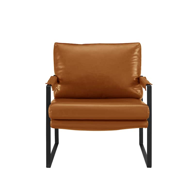 HomeRoots 27" Brown Faux Leather And Black Arm Chair - 27.09