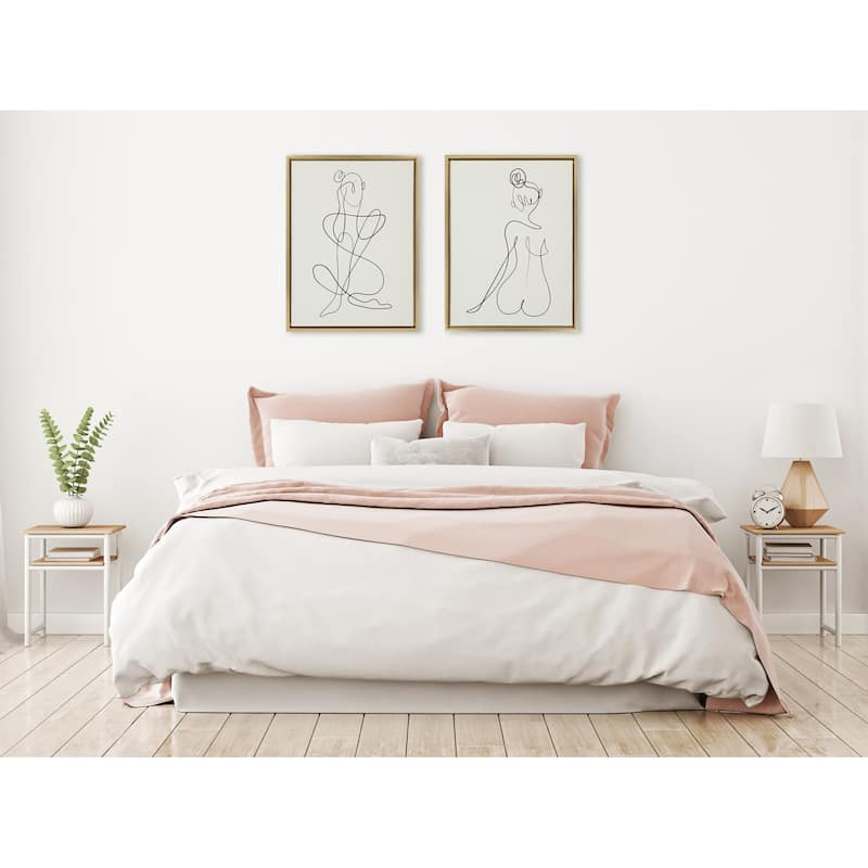 Kate and Laurel Sylvie Thinking Framed Canvas Set by Rachel Lee