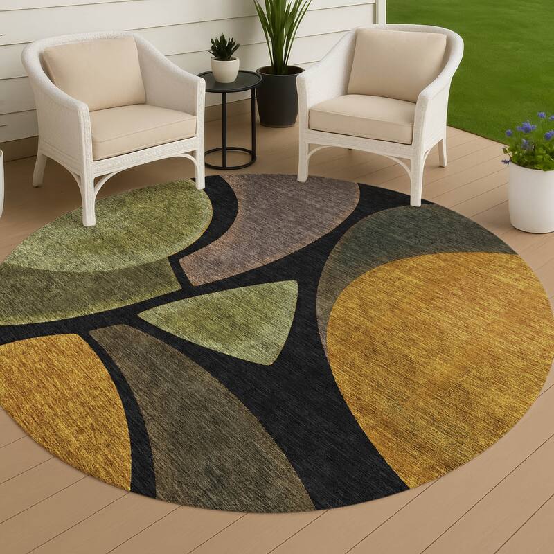 Machine Washable Indoor/ Outdoor Modern Hays Chantille Rug - Black - 8' x 8'