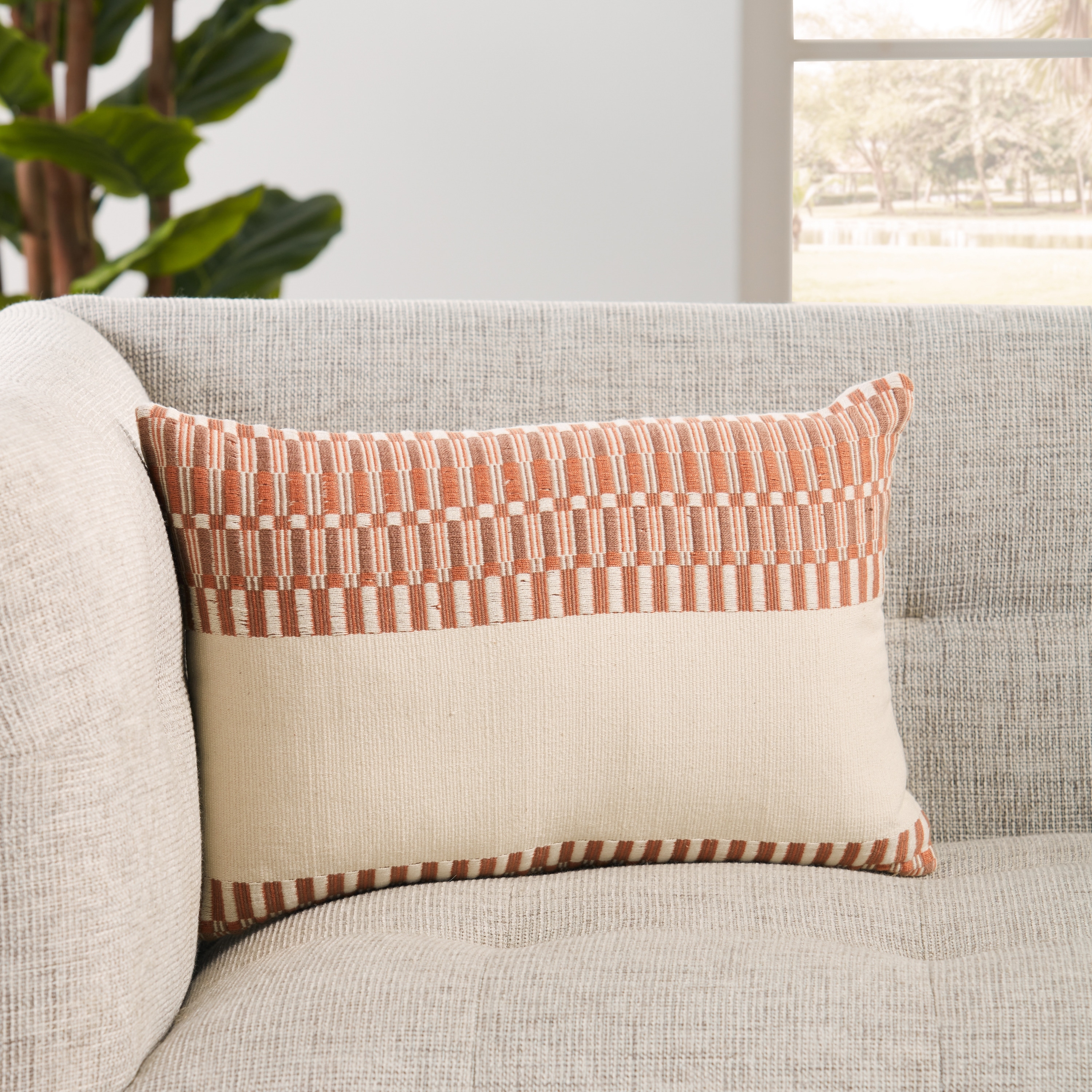 Xyla Terracotta/ Ivory Tribal Lumbar Pillow