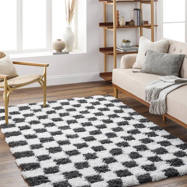slide 2 of 50, Livabliss Urban Shag Scandinavian Checkered Area Rug. 5' 3" x 7' 3" - Black/White