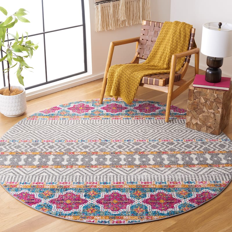 SAFAVIEH Madison Bebe Vintage Rug- - 6'7" Round - Grey/Ivory
