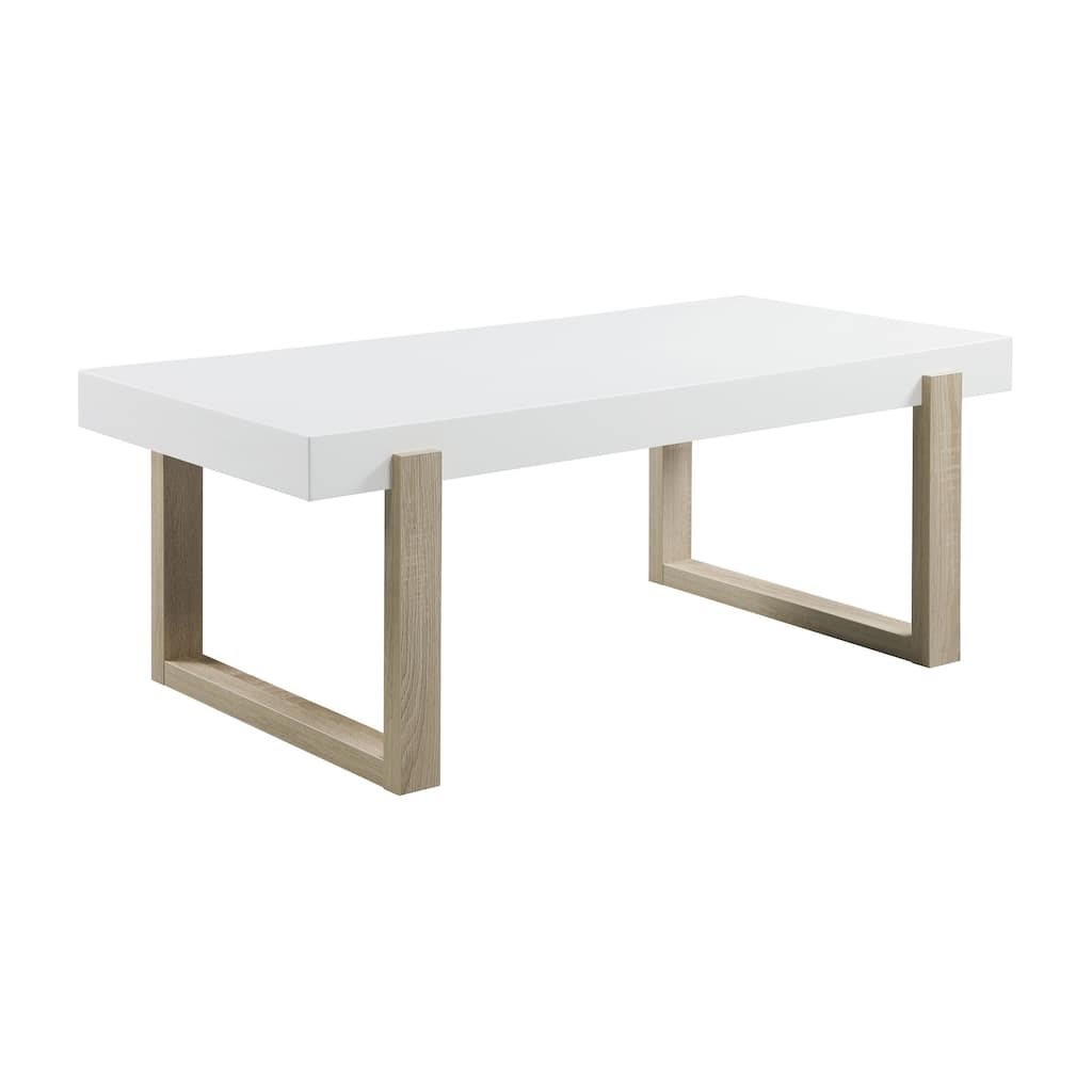 Shay 47 Inch Coffee Table, Thick Rectangular Tabletop, High Gloss White