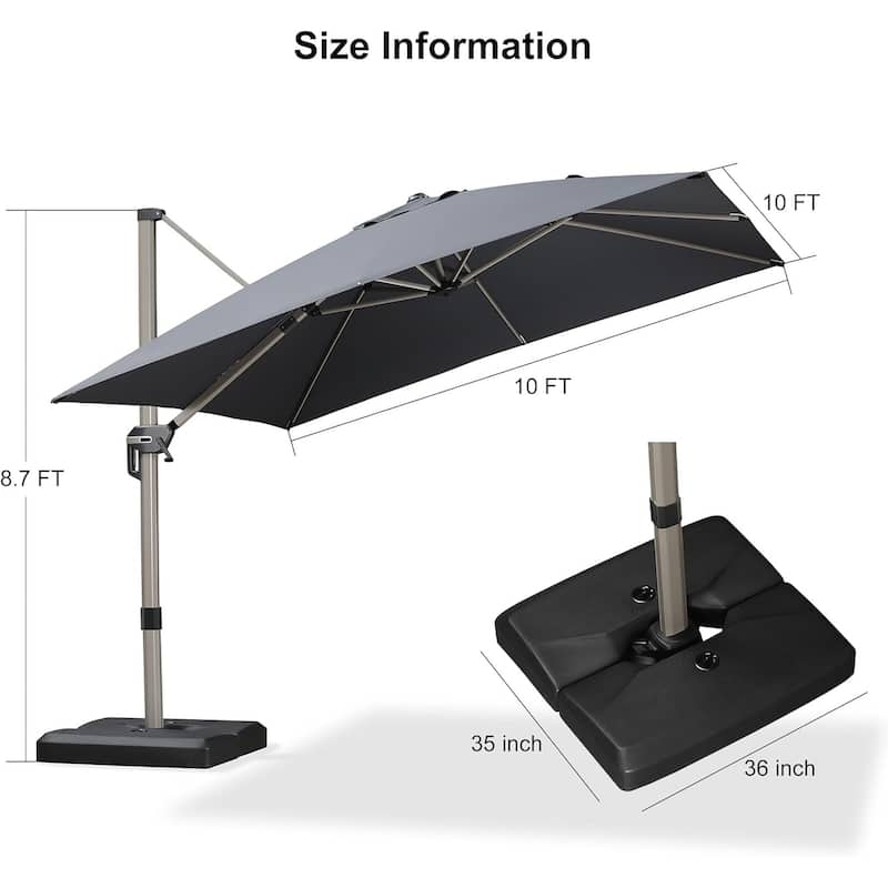 PURPLE LEAF Elegant Champagne-Gold Patio Cantilever Umbrella Adjustable Offset Umbrella With Base
