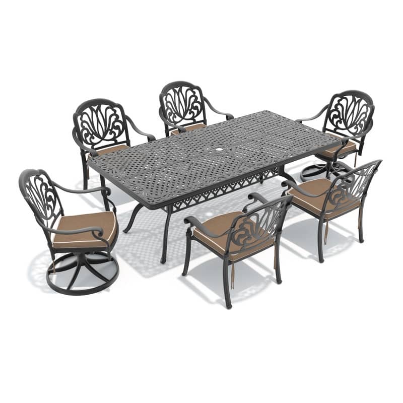 7-Piece Outdoor Dining Set with 1 Table and 6 Chairs, All-Weather Aluminum Outdoor Patio Sets