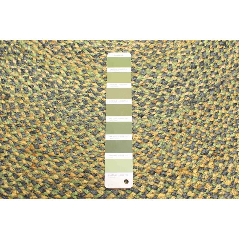 ECARPETGALLERY Braided Weave Palas Denizli Green Jute Rug - 3'3 x 3'3