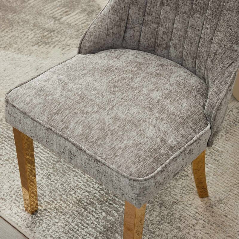 GDF Studio- Rayon Chenille Upholstered Dining Chair with Tufted Back & Golden Metal Base, Set of 2