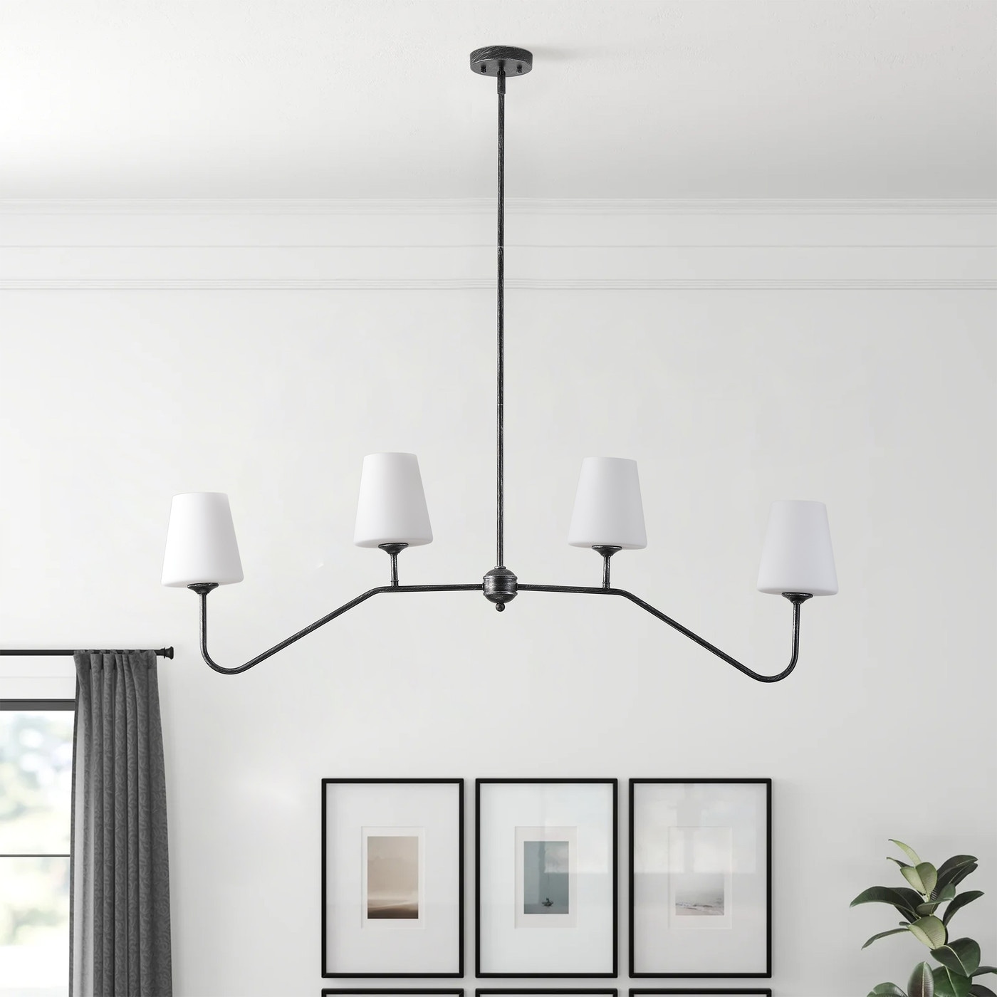 Modern 4-Light Kitchen Island Chandelier with Milky White Glass Shades