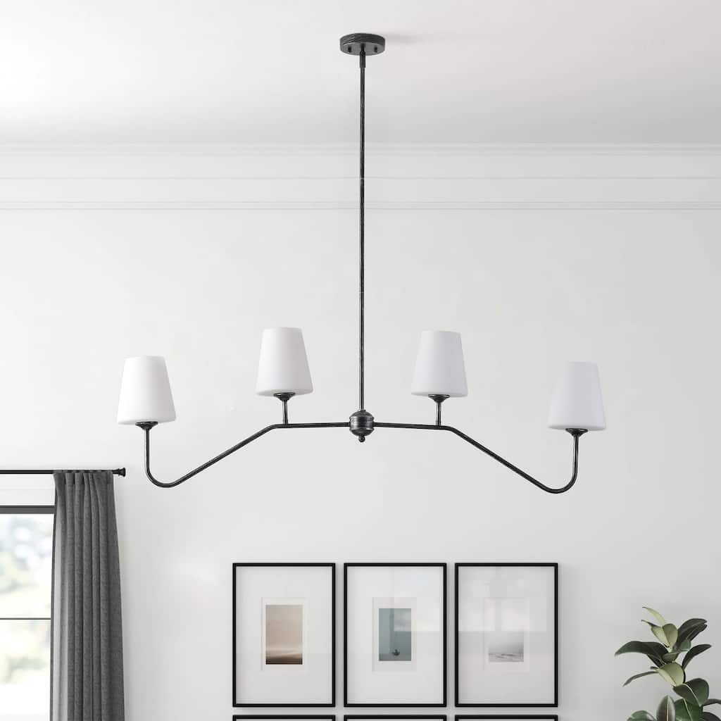 Modern 4-Light Kitchen Island Chandelier with Milky White Glass Shades