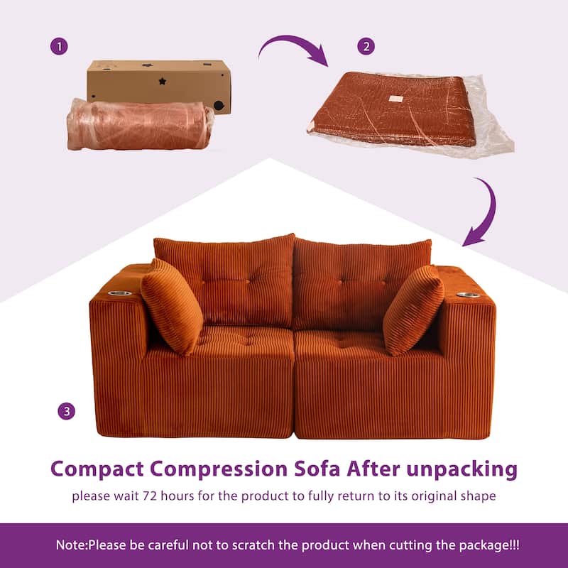Modular Sectional Corduroy Sofa Couch Loveseat Boneless Cloud Couch - 35.8"D x 73"W x 26.3"H