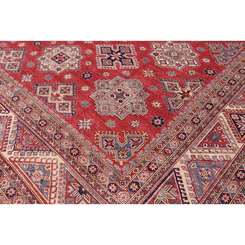 Tribal Super Kazak Lennox Red/Beige Hand Knotted Wool Rug - 11'11'' x 14'8''