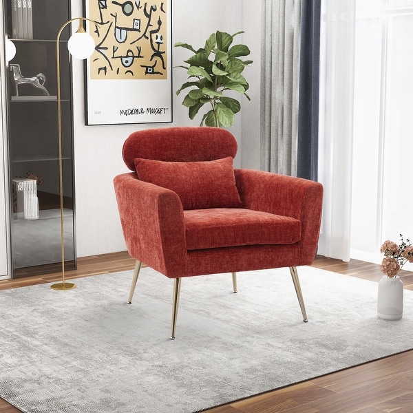 Chenille Accent Chair Armchair Upholstered Reading Chair Single Sofa Leisure Club Chair with Gold Metal Leg and Throw Pillow Bed Bath Beyond 36927673