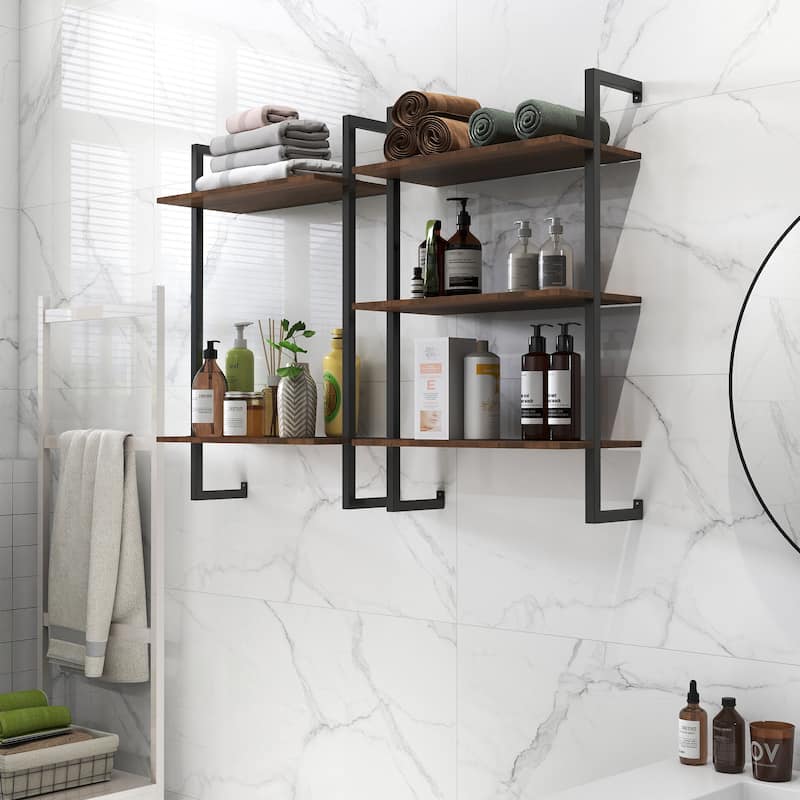 3 Tier and 2 Tier Bathroom Shelves Metal, Wood Hanging Storage Bookshelf