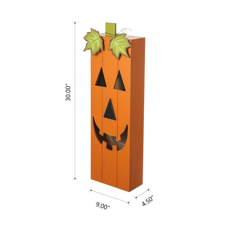 Glitzhome 30"H LED Lighted Halloween Pumkin Wooden Porch Decor with Timer