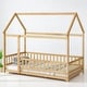 preview thumbnail 31 of 36, Twin / Full Size Wooden House Bed with Fence and Roof bed Frame, Montessori Style Floor Bed for Kids Natural - Twin 