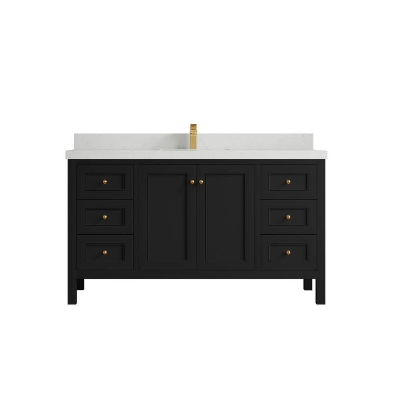 Willow Collections 60 in. W x 22 in. D Nashville Single Sink Bathroom Vanity with Countertop - 2”Carrara Quartz - Black