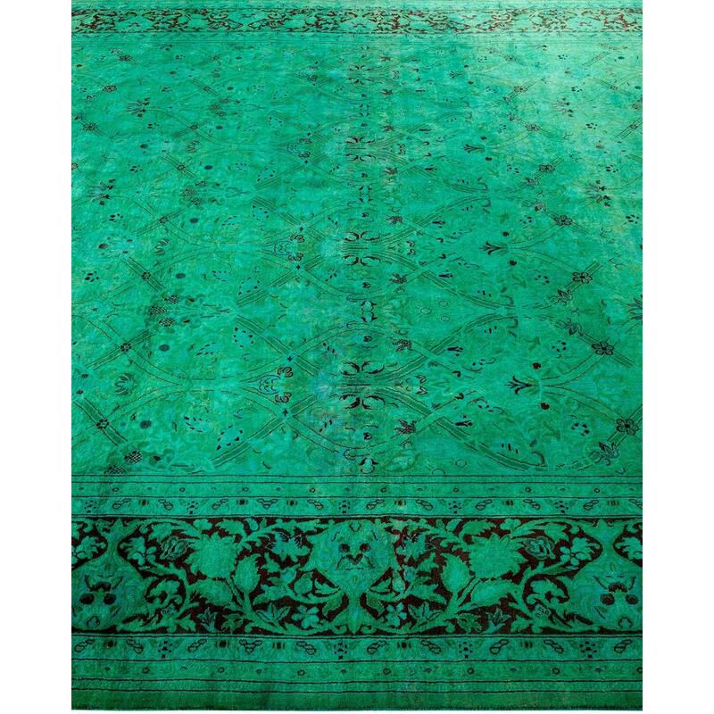 Overton Hand Knotted Wool Vintage Inspired Modern Contemporary Overdyed Green Area Rug - 8' 1" x 10' 2"
