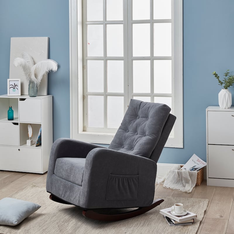 Modern Manual Rocker Recliner Chair, Adjustable High Back Tatami Lazy
